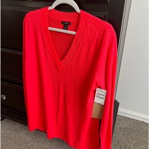 Halogen neon orange light sweater long sleeve and V neck